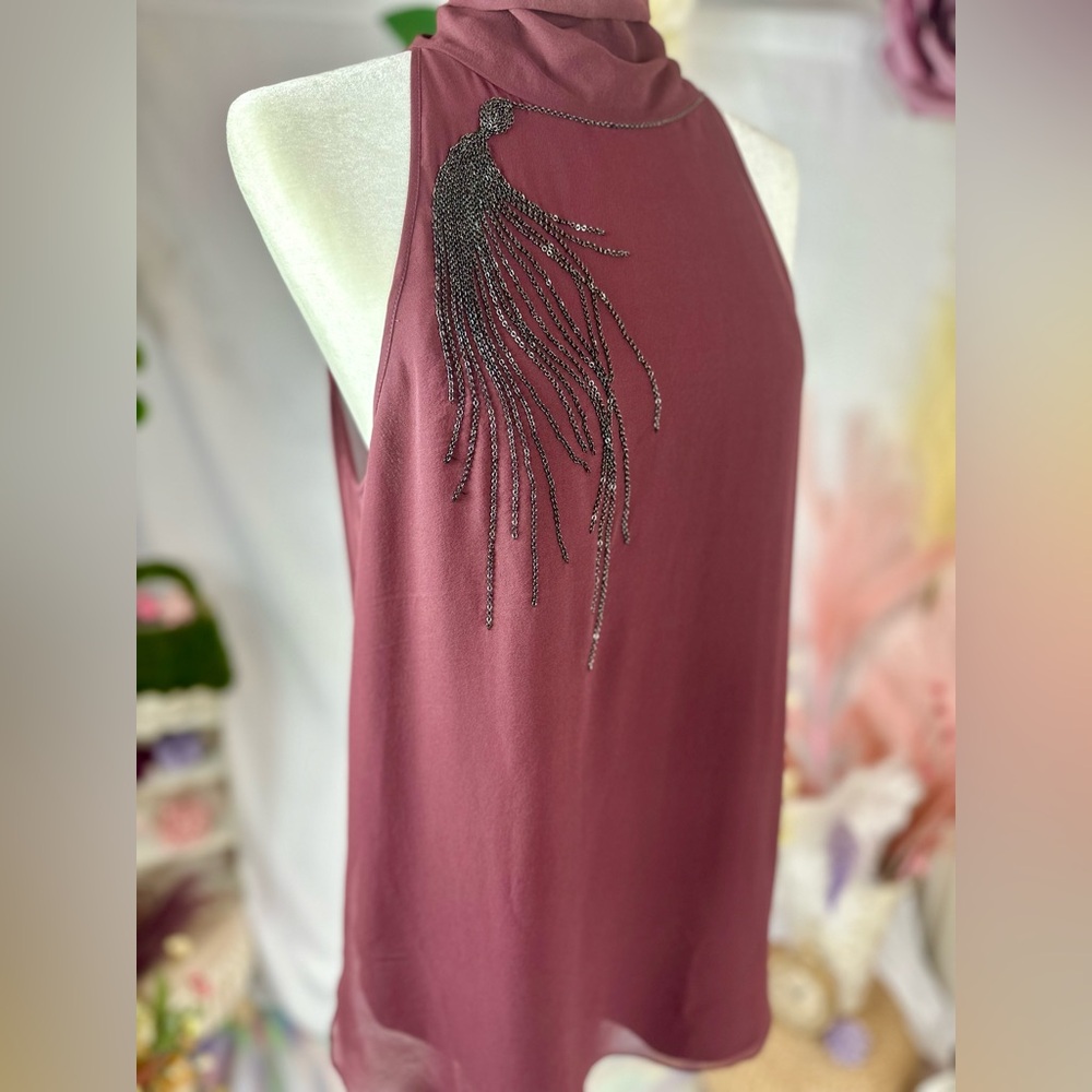 Robert Rodriguez Silk Tie Sheer Back Halter in Bordeaux. Size 10. NWT